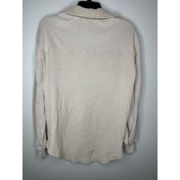So Waffle Knit Button Front Shacket- Beige Size Small - Picture 3 of 4